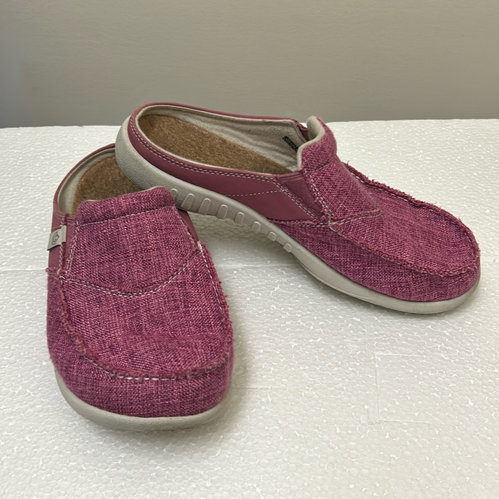 Spenco Siesta pink Woven canvas Slide mule Clogs Cork insole Shoe women size9.5D